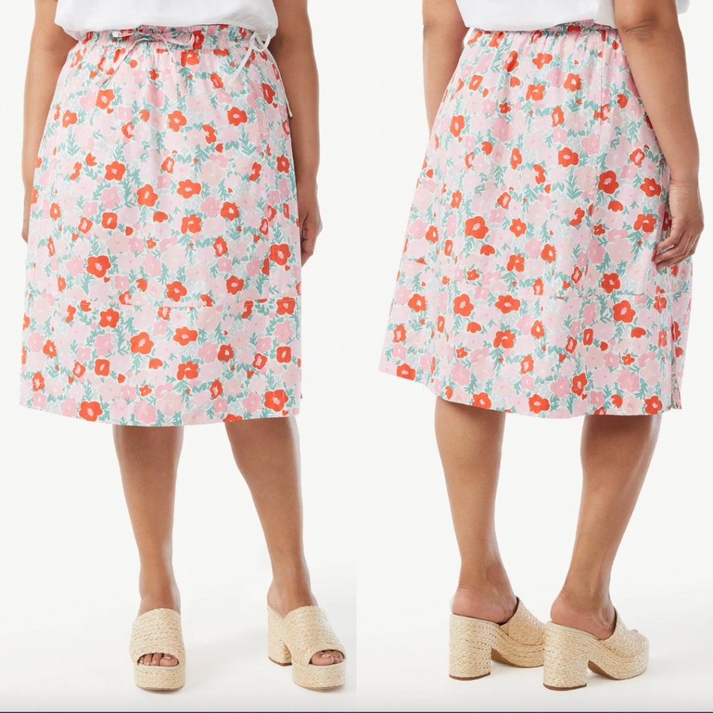 Free Assembly Seamed Midi Skirt Floral Print Sz XS Pull-on Elastic Waist…